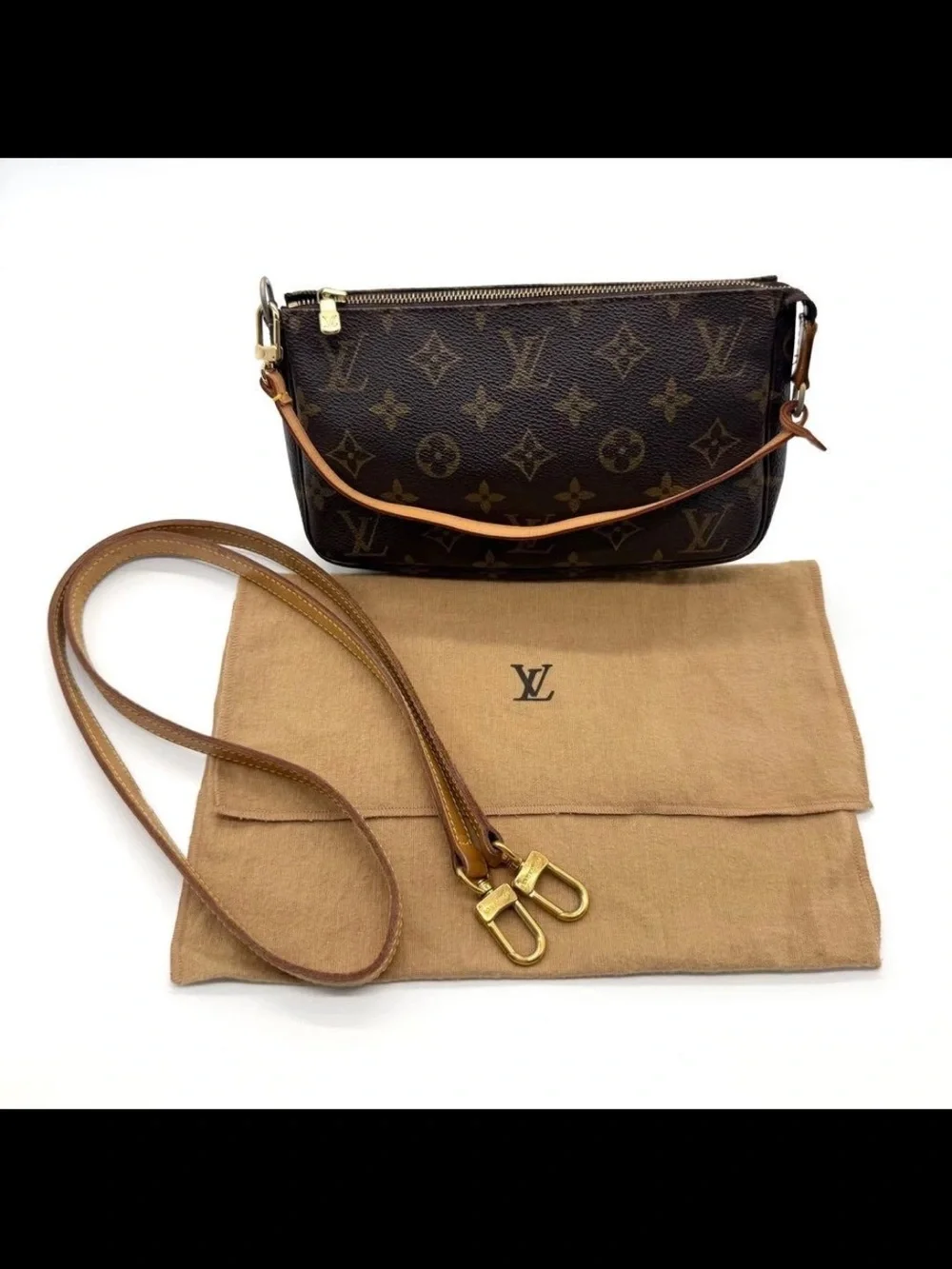 Louis Vuitton Monogram Canvas Brown Crossbody Pochette with Vachetta Trim
